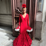 Vestido lunares rojo y beige con encaje / DHER Collection